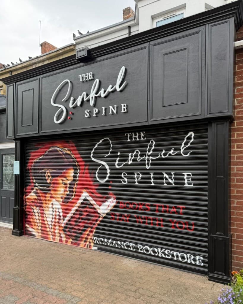 The Sinful Spine romance bookshop storefront in Newcastle
